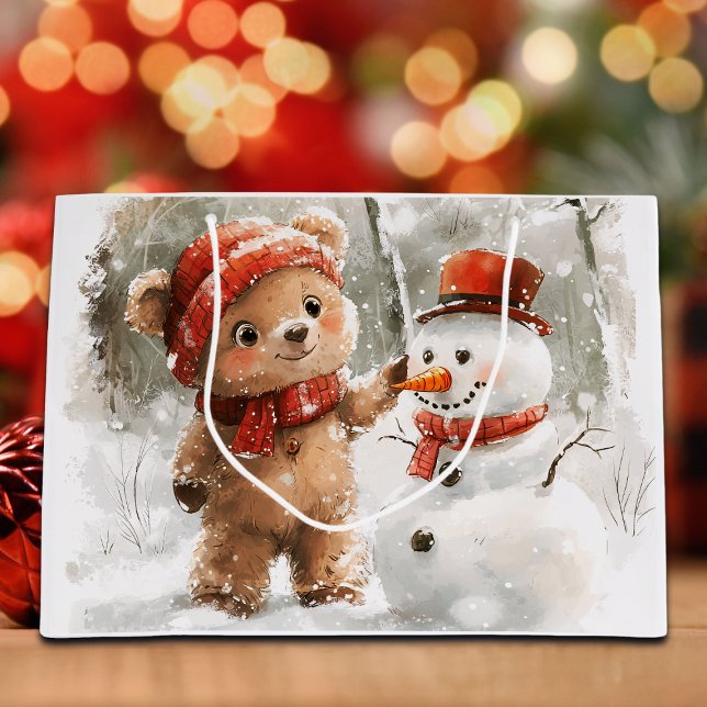 Sacola Para Presentes Grande Teddy Bear e Snowman (Criador carregado)