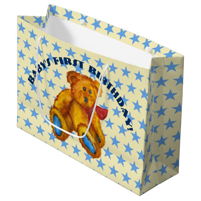 Sacola Para Presentes Grande Teddy Bear With Blue Stars (Frente inclinada)