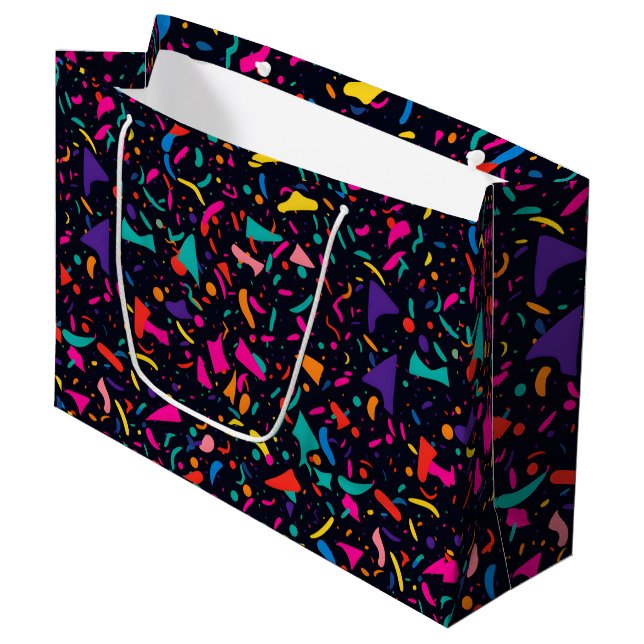 Sacola Para Presentes Grande Tema Neon Confetti Birthday Bag (Frente inclinada)