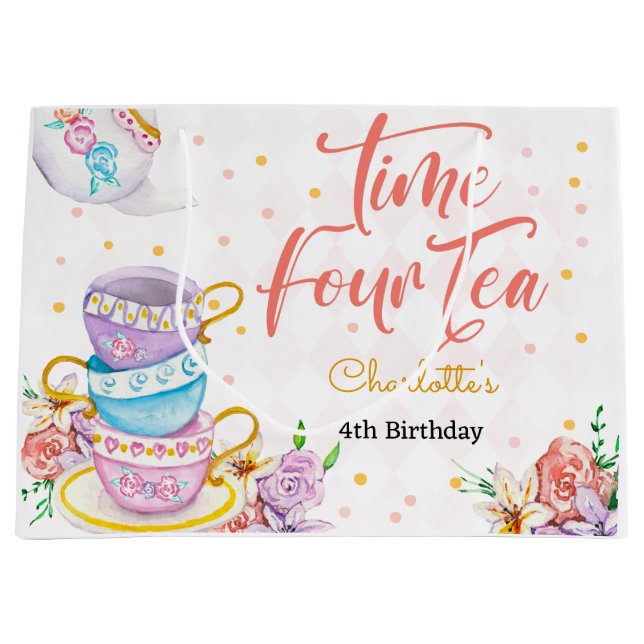 Sacola Para Presentes Grande Tempo quatro chá, quarto aniversário de chá (Frente)