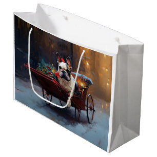 Sacola Para Presentes Grande Temporada Festiva de Natal do Bulldog Francês