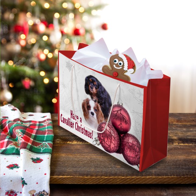 Sacola Para Presentes Grande Tenha Um Natal Cavalier! Bag de presentes CKCS (Criador carregado)