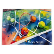 Tênis e raquete no campo com amor