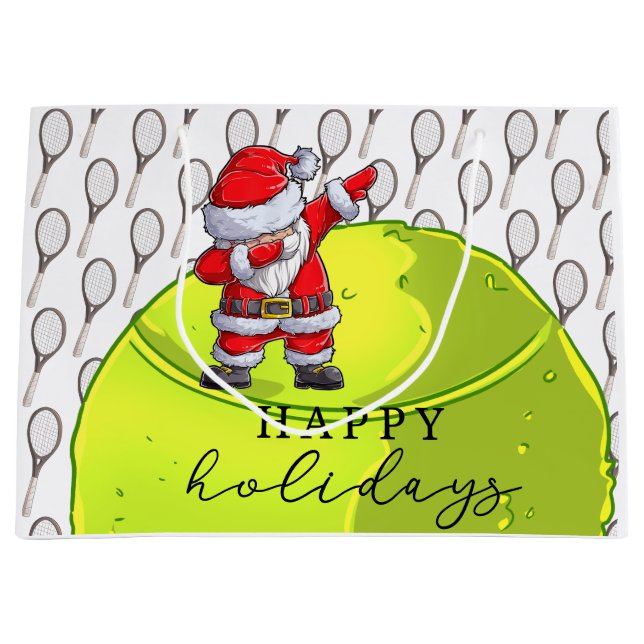 Sacola Para Presentes Grande Tênis Natal com Ball e Racket Papai Noel (Frente)