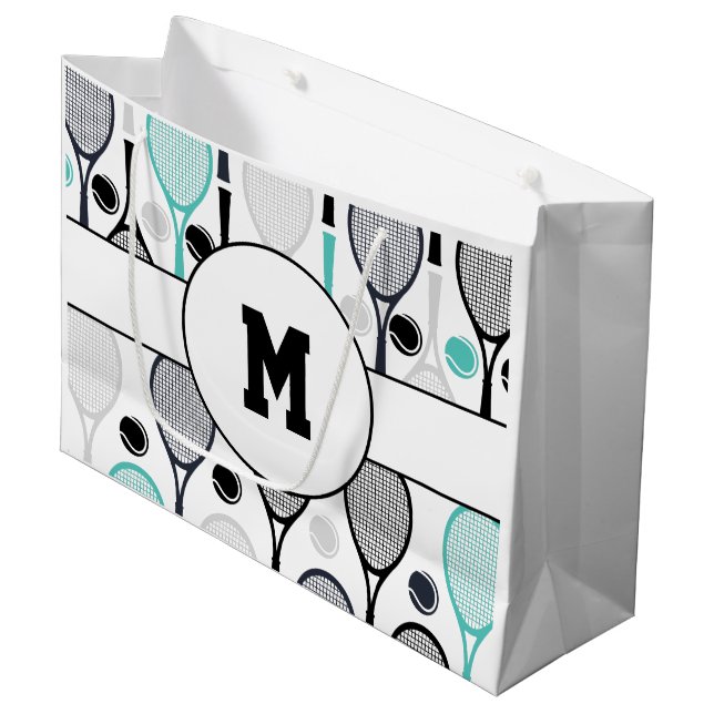 Sacola Para Presentes Grande Tênis Rackers Monograma Esportes Verdes Iniciais (Frente inclinada)