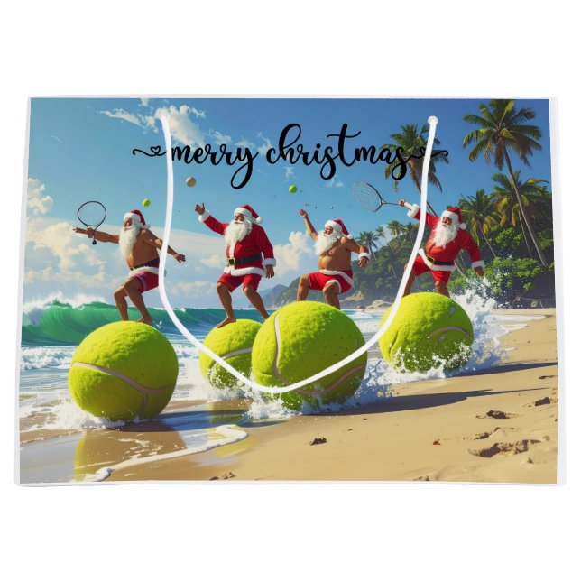 Sacola Para Presentes Grande Tennis Christmas with Santa Claus  (Frente)