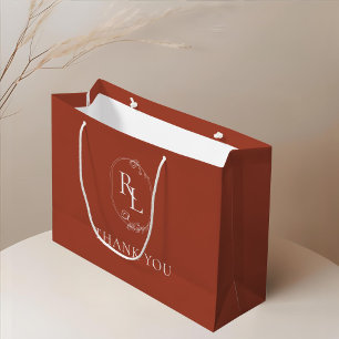 Sacola Para Presentes Grande Terracotta Floral Monograma Wedding Obrigado
