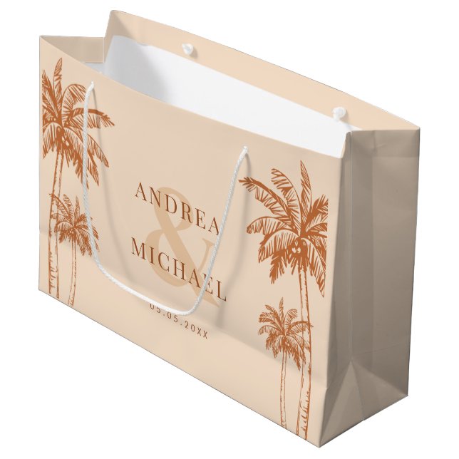 Sacola Para Presentes Grande Terracotta Palm Trees & Ampersand Beach Weding (Frente inclinada)
