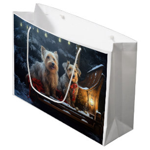 Sacola Para Presentes Grande Terrier Australiano Snowy Sleigh Decoração de Nata