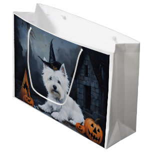 Sacola Para Presentes Grande Terrier Branco do West Highland Abóbora Halloween