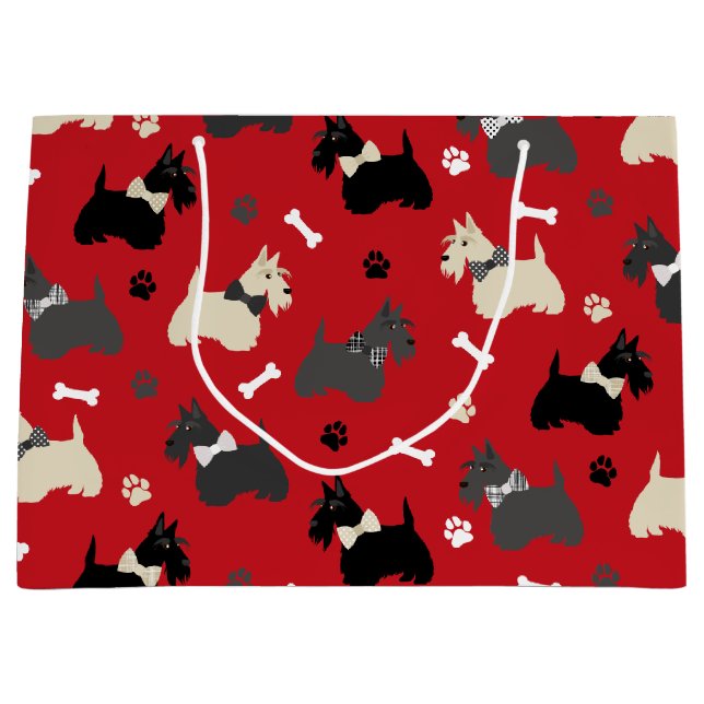 Sacola Para Presentes Grande Terrier Paws e Bones Red (Frente)