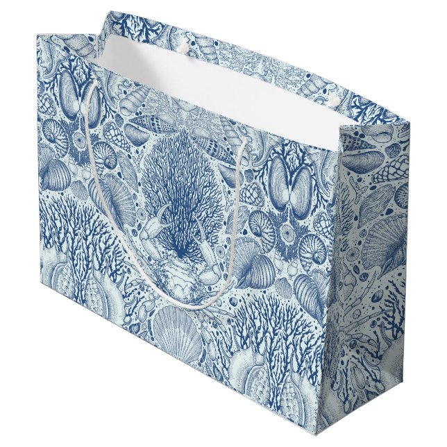 Sacola Para Presentes Grande Tesouros de praia em azul (Verso inclinado)