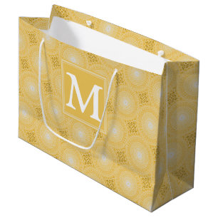 Sacola Para Presentes Grande Teste padrão amarelo dos círculos do monograma