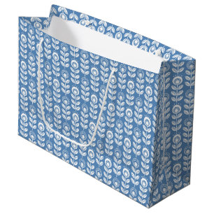 Sacola Para Presentes Grande Teste padrão azul escandinavo retro
