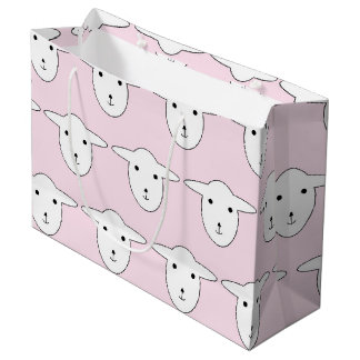 Sacola Para Presentes Grande Teste padrão cor-de-rosa bonito dos carneiros dos