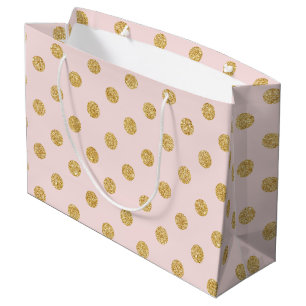 Sacola Para Presentes Grande Teste padrão de bolinhas cor-de-rosa e Dourado