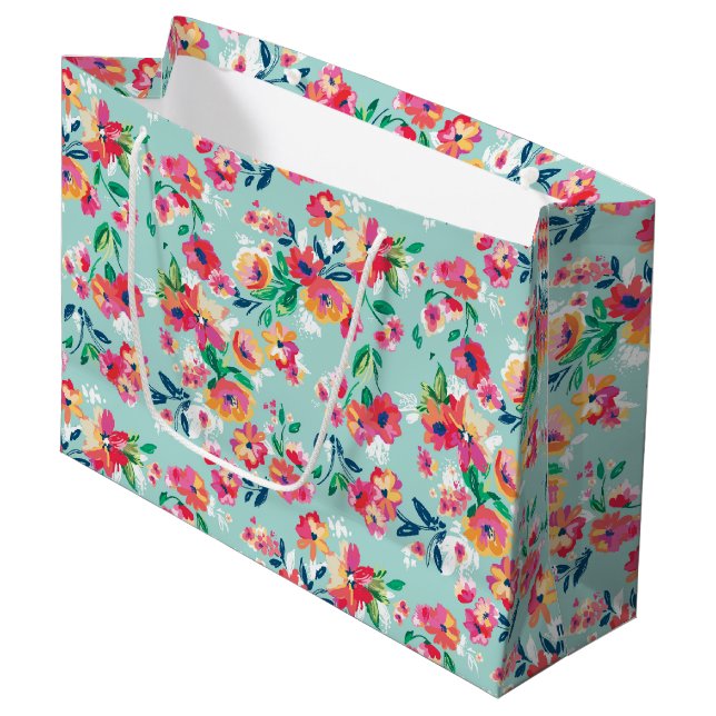 Sacola Para Presentes Grande Teste padrão de flores pintado (Frente inclinada)