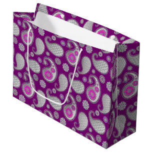 Sacola Para Presentes Grande Teste padrão de Paisley, roxo das cinzas de
