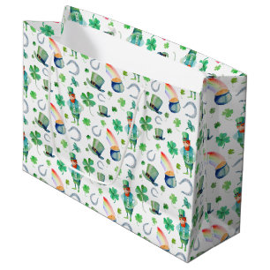Sacola Para Presentes Grande Teste padrão do dia de St Patrick da aguarela