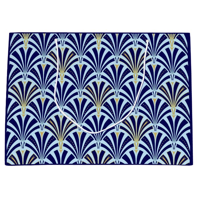 Sacola Para Presentes Grande Teste padrão do fã do art deco - cobalto e (Frente)