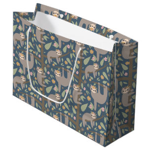 Sacola Para Presentes Grande Teste padrão floral bonito da preguiça