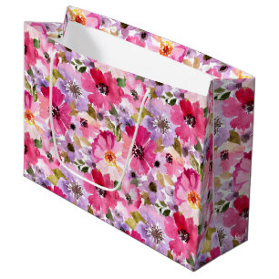 Sacola Para Presentes Grande Teste padrão floral da aguarela do verão