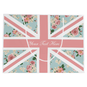 Sacola Para Presentes Grande Teste padrão floral de Union Jack dos rosas