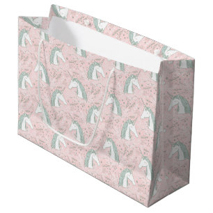 Sacola Para Presentes Grande Teste padrão floral doce do unicórnio