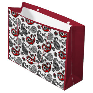 Sacola Para Presentes Grande Teste padrão, preto, branco e vermelho de Paisley