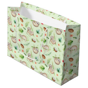 Sacola Para Presentes Grande Teste padrão tropical da preguiça do coco