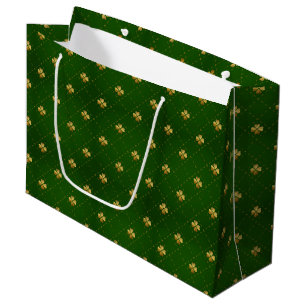 Sacola Para Presentes Grande Teste padrão verde dourado do trevo
