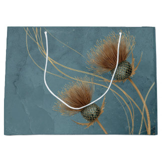 Sacola Para Presentes Grande Têxtil Azul Azul Cardo Dourado Elegância