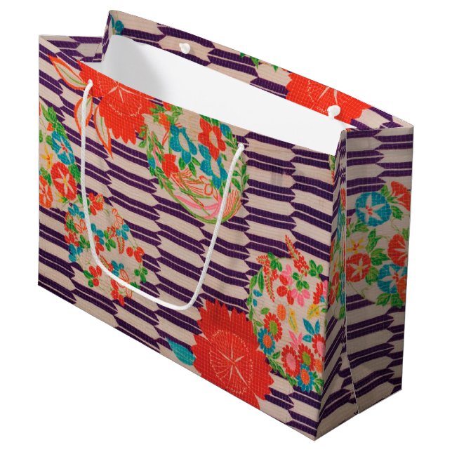 Sacola Para Presentes Grande Têxtil KIMONO Japonês, Flor (Frente inclinada)