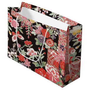 Sacola Para Presentes Grande Têxtil KIMONO Japonês, Padrão Floral