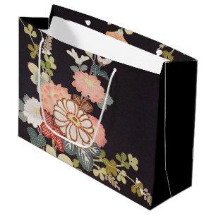 Sacola Para Presentes Grande Têxtil KIMONO Japonês, Padrão Floretal