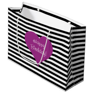 Sacola Para Presentes Grande Texto de Padrão de Coração Preto e Branco com Amor