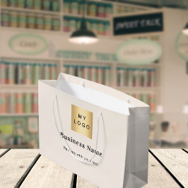 Sacola Para Presentes Grande Texto do nome do logotipo comercial bege