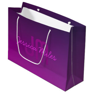 Sacola Para Presentes Grande Texto Monogramado Editável Moderno & Ombre Roxo