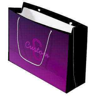 Sacola Para Presentes Grande Texto Monogramado Editável Moderno & Ombre Roxo 