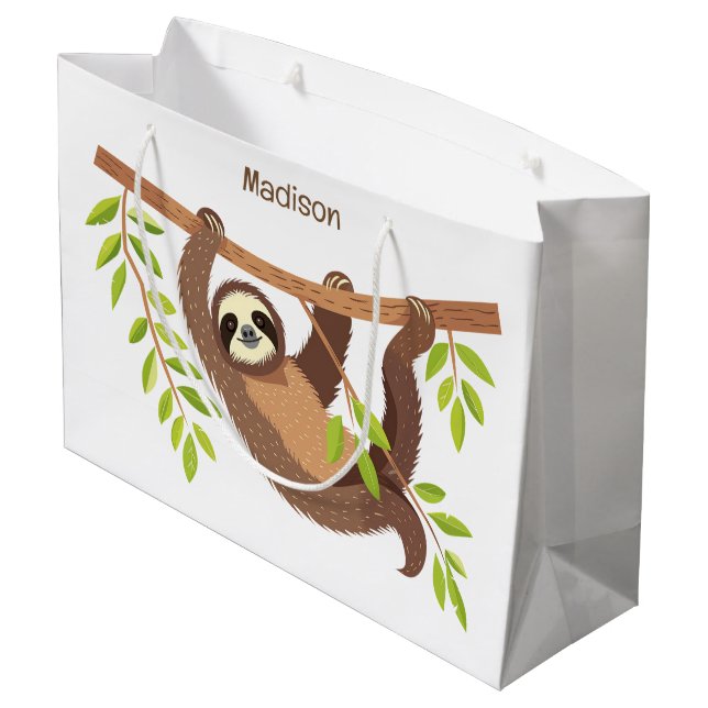 Sacola Para Presentes Grande Texto Personalizado & Cor Sloth Fofinho (Verso inclinado)