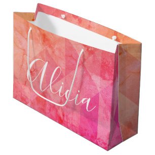 Sacola Para Presentes Grande Texto personalizado do nome cor laranja rosa cor l