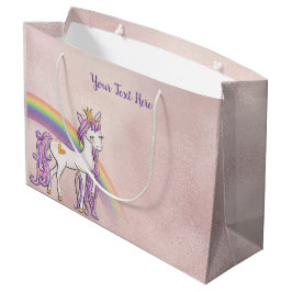 Sacola Para Presentes Grande Texto Personalizado/ Rosa Branco Unicorn Branco Do