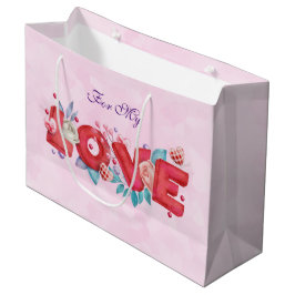 Sacola Para Presentes Grande Texto Red Love em Bold Block Letters Watercolor