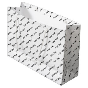 Sacola Para Presentes Grande Texto repetitivo personalizável Branco e preto mod