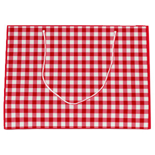 Sacola Para Presentes Grande textura branca vermelha clássica de xadrez tartan
