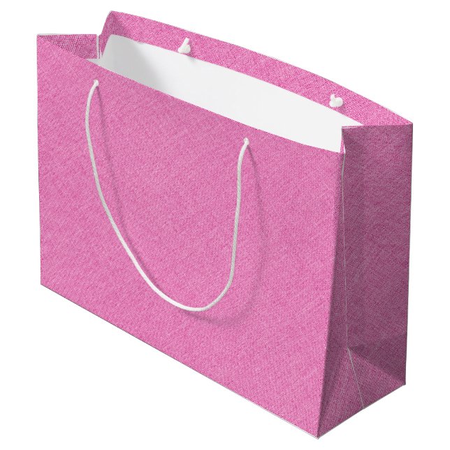 Sacola Para Presentes Grande Textura de linho cor-de-rosa (Verso inclinado)