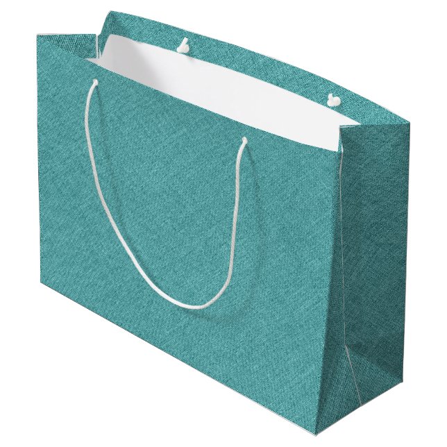 Sacola Para Presentes Grande Textura de linho verde-turquesa (Verso inclinado)