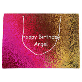 Sacola Para Presentes Grande Textura Metálica Abstrata Dourada Roxa Aniversário