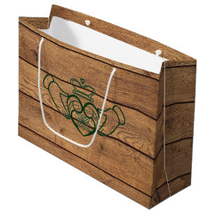 Sacola Para Presentes Grande Textura Rústica Celta De Madeira De Claddagh