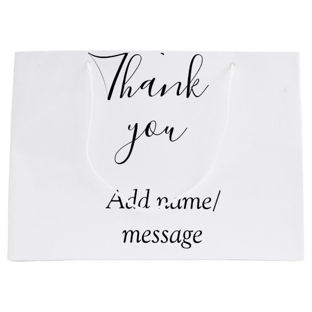 Sacola Para Presentes Grande Thank you add name message simple stylish calligra (Frente)